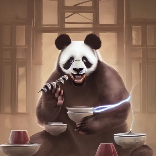Image similar to Angry Panda in porcelain shop, magic the gathering artwork, centered, detailed, 4k, trending on artstation