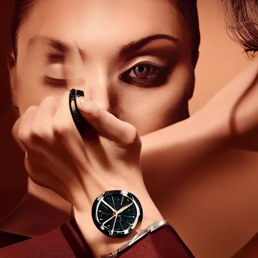 Image similar to a professional luxury magazine ad for a watch with an infinity mirror as a face