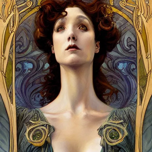 Prompt: an art nouveau painting in the style of donato giancola, and in the style of charlie bowater, and in the style of charles dulac. symmetry, smooth, sharp focus, semi - realism, intricate detail.