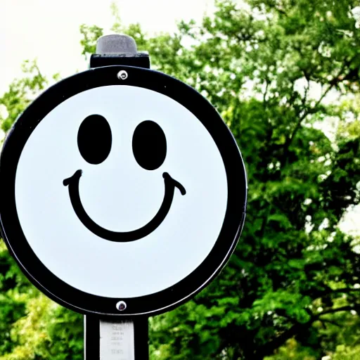 Prompt: a stop sign with a smiley face on it