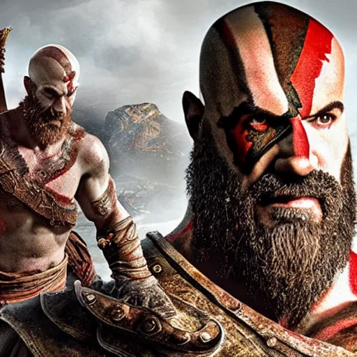 Prompt: jeremy clarkson as kratos in god of war the new movie, sharp focus
