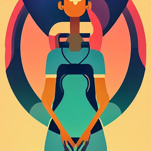 Prompt: BOT GIRL Animation printed poster , Artwork by James Gilleard, cinematic composition, trending