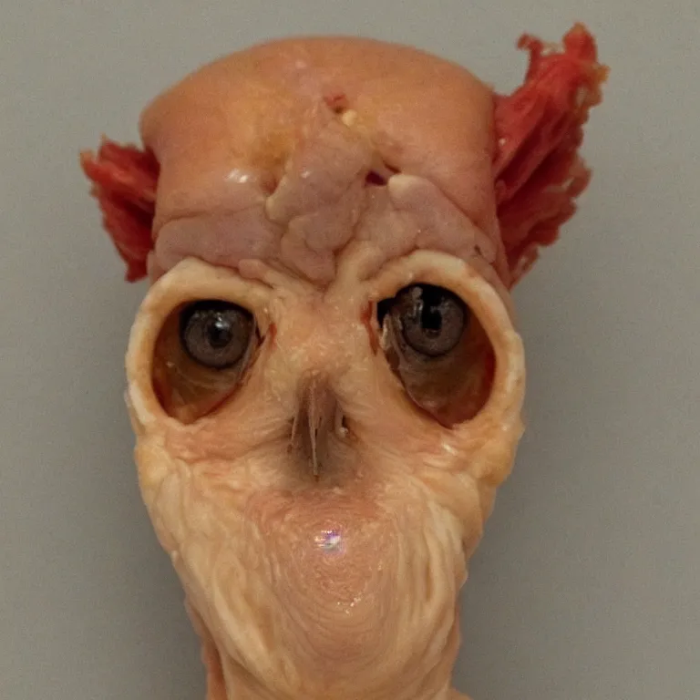 Image similar to chicken headed human, mugshot