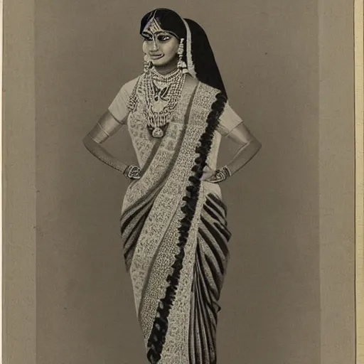 Image similar to line art of a women from maharashtra in saree from 2 0 th century extremely detailed, intricate