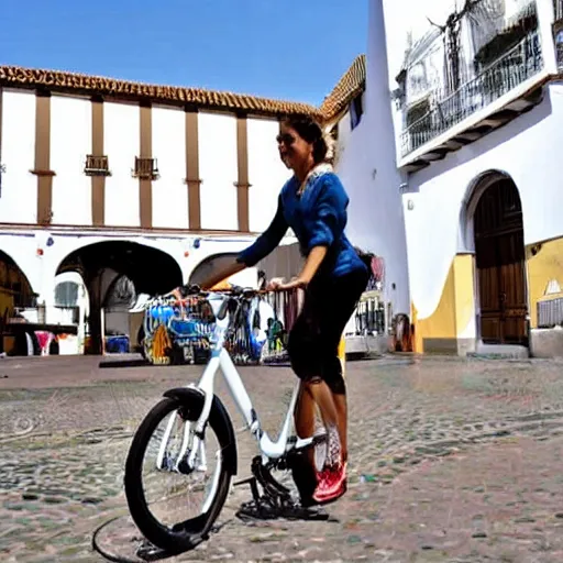 Image similar to esperanza macarena de sevilla montando en bicicleta