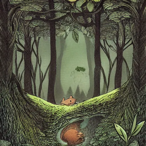 Prompt: maus in forest, deep forest, by rivuletpaper, rivuletpaper art, MouseGuard by David Petersen,