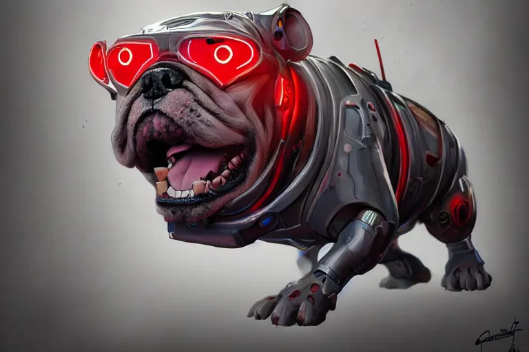 Prompt: cyborg bulldog cartoon concept art, elegant, colorful, highly detailed, digital painting, artstation, concept art, illustration