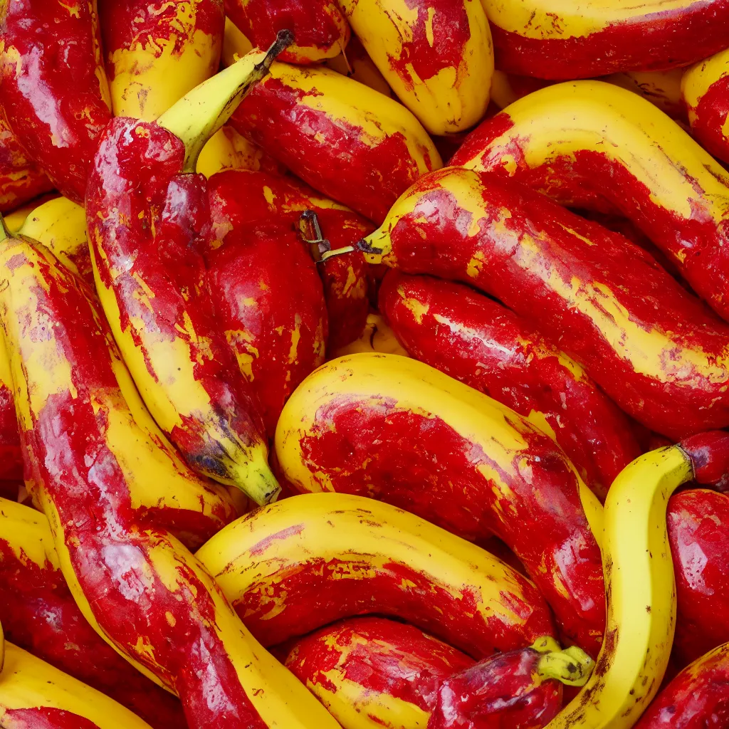 Image similar to fat banana in the shape of red cracked pepper, closeup, hyper real, food photography, high quality