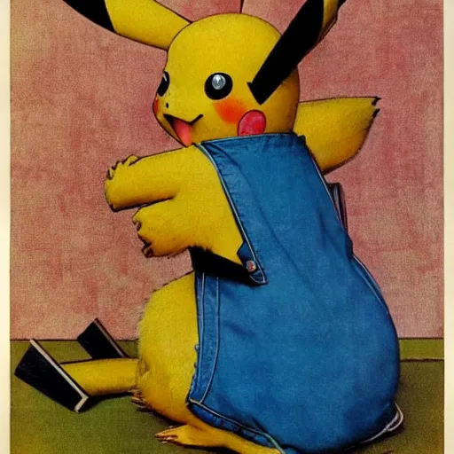 Prompt: pikachu by norman rockwell