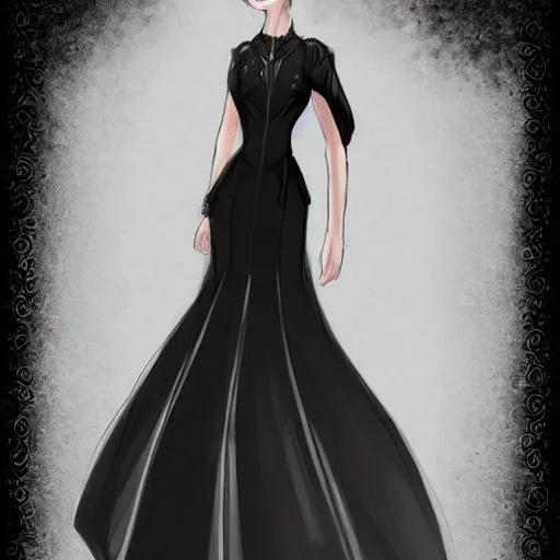 Prompt: an elegant woman in black dress, artwork by library of ruina, library of ruina concept art