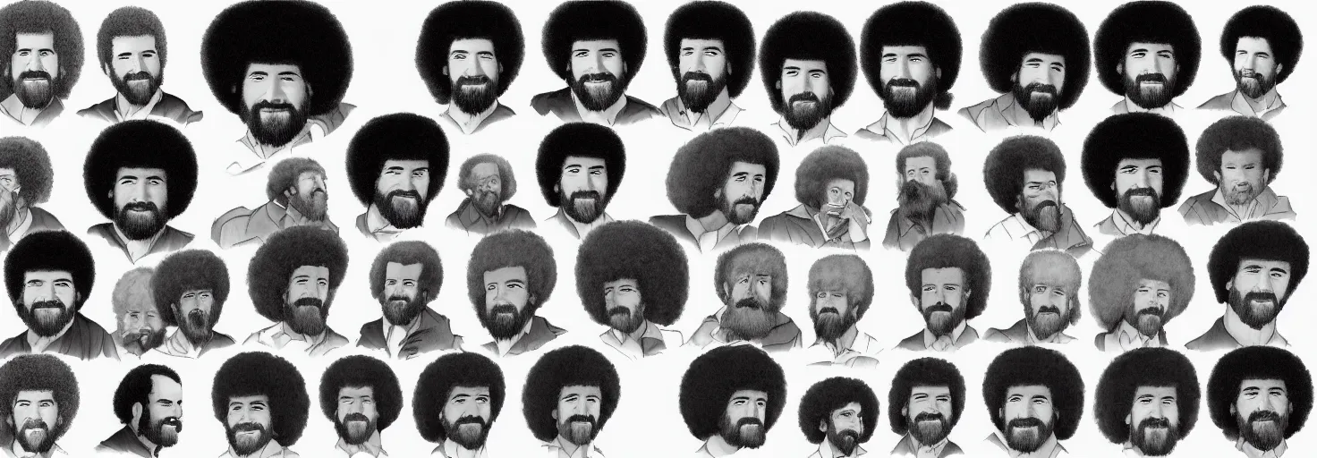 Prompt: bob ross portraits with different hair styles, detail study, by bob ross