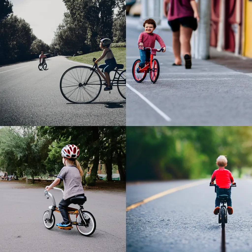 Prompt: Tiny person riding a large bicycle