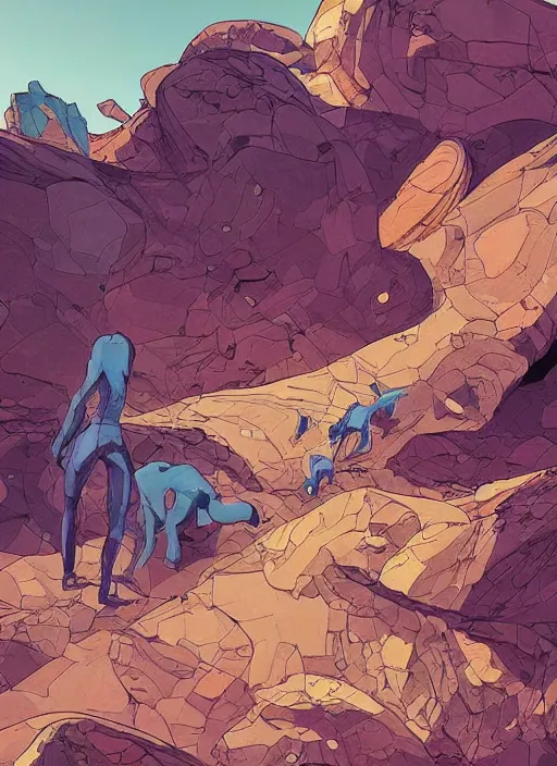 Image similar to abstract art with a theme on mineral rocks, empty world environment. no people nor cars. sharp focus, cinematic pose, cinematic lighting, unreal engine render. art by josan gonzales and moebius and deathburger.