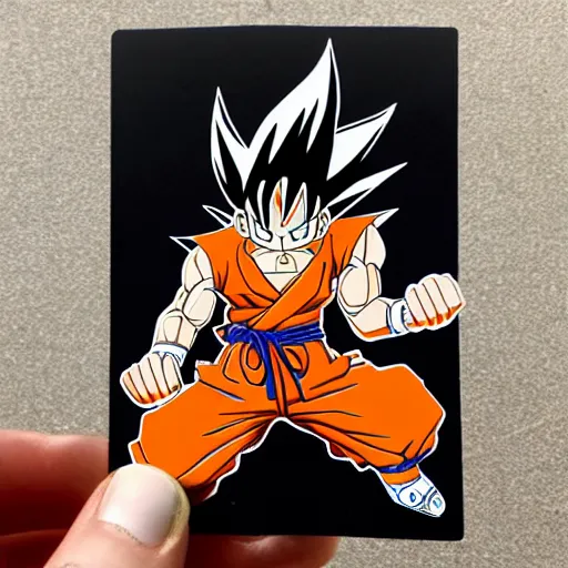 Prompt: die cut sticker, goku one piece style, splatter paint