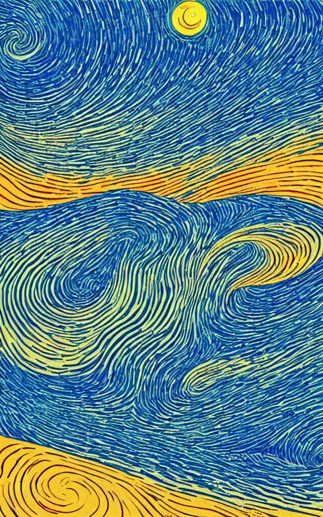 Prompt: a beautiful sunset on a beach, fractal waves. retro minimalist art by jean giraud and van gogh.