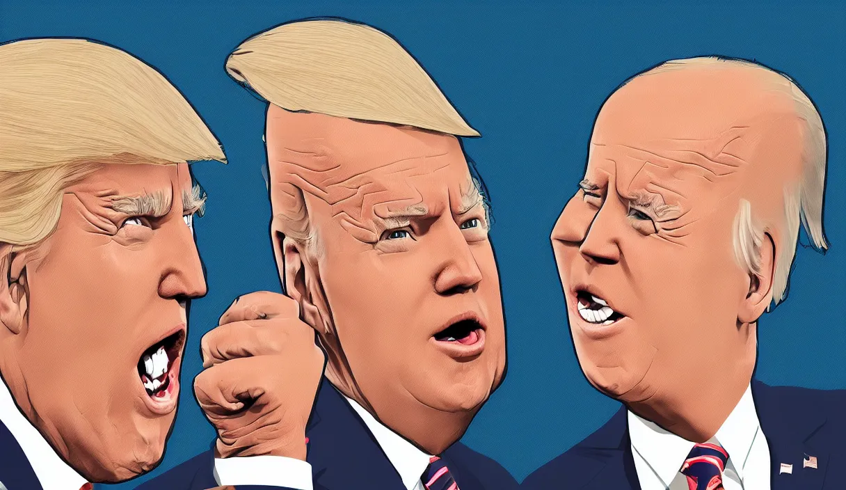 Image similar to a portrait of donald trump and joe biden having a fist fight, art station, digital art