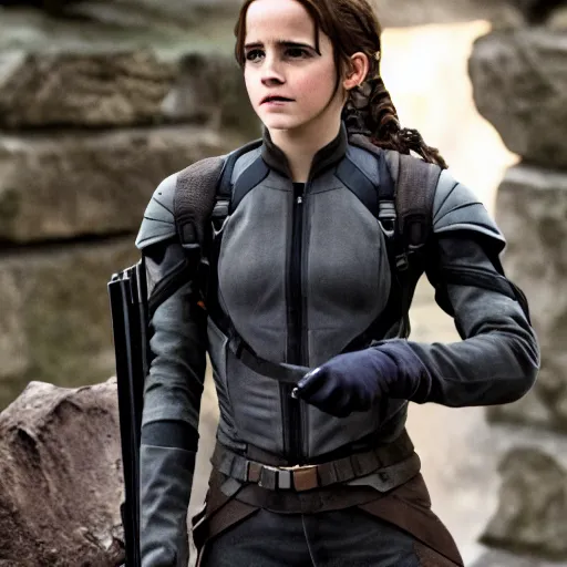 Prompt: emma watson in hunger games, full body shot, highly - detailed, sharp focus, award - winning