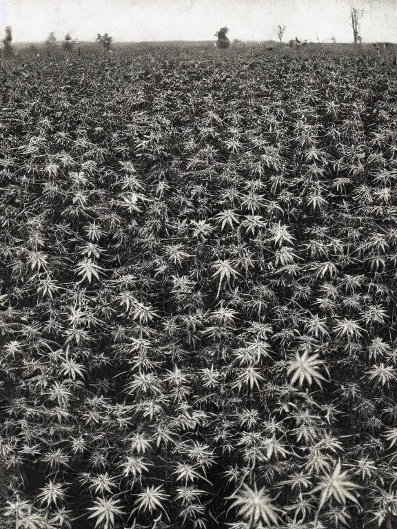 Prompt: cannabis field on fire, ww1 photo, grainy, high detail, high resolution,