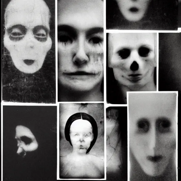 Prompt: the pale faces of dead photos, dark eerie photo