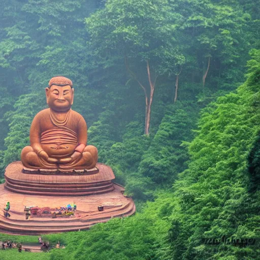 Prompt: leshan giant buddha as winnie the pooh