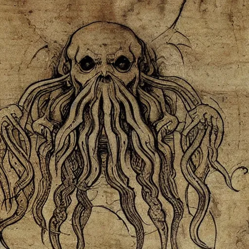 Image similar to leonardo da vinci's manuscript on cthulhu