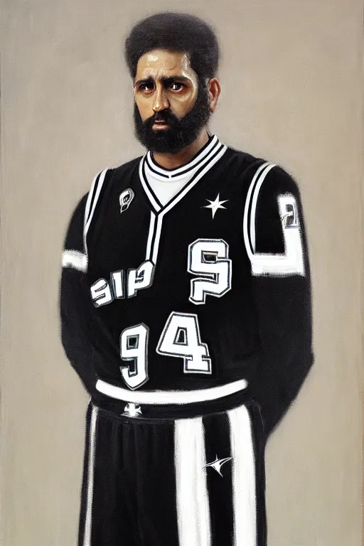 Image similar to full body portrait of the dictator of the san antonio spurs, 1 8 8 9, in full silver and black military garb, oil on canvas by william sidney mount, trending on artstation