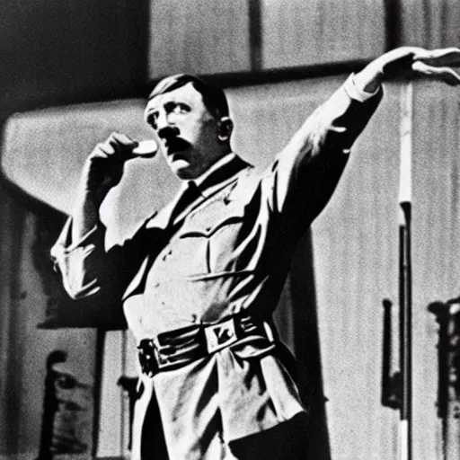 Prompt: Adolf Hitler rapping on stage