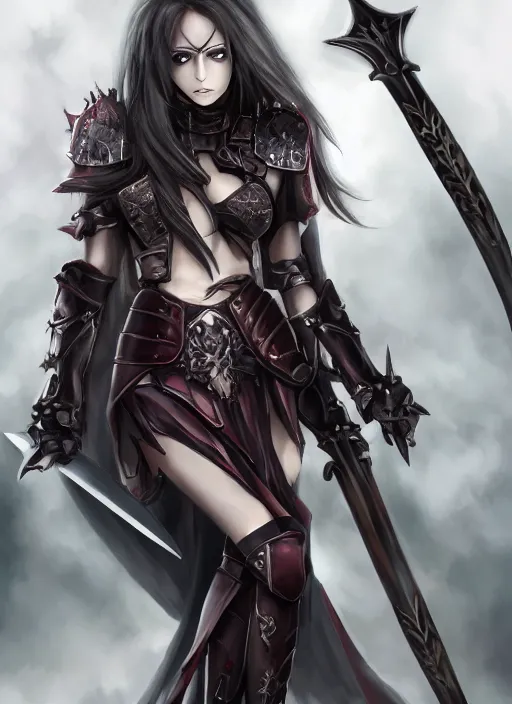 Image similar to full - body portrait, female vampire knight holding a large greatsword, lean, muscular, bat wings, roman gladiator sandals, historical heavy plate armor, metal mask, enchanting, elegant, seductive smile, ghostblade, wlop, modern fantasy, realistic proportions, modest clothing.