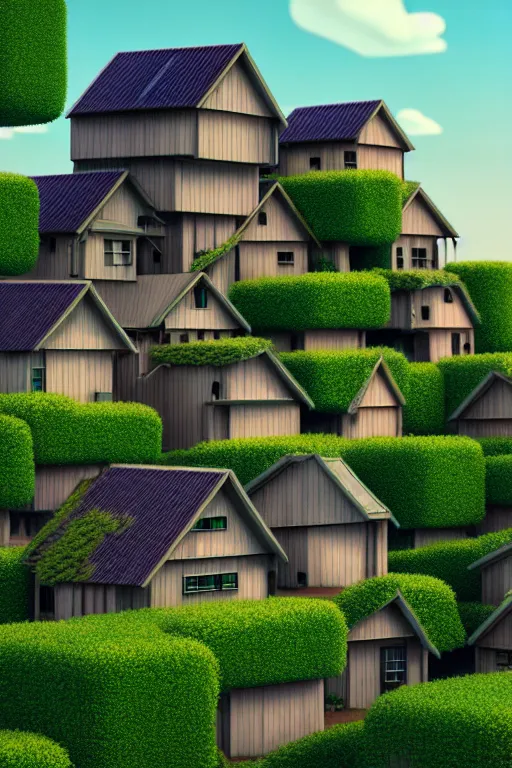 Image similar to stacked houses, solarpunk, studio ghibli, octane render, 4 k