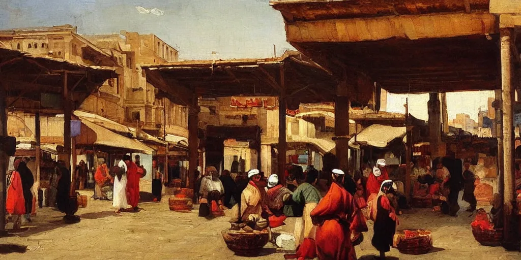 Prompt: painting of an arabic market in city square, art by jusepe de ribera, hd, smooth, sharp focus, canvas, painting, oil painting