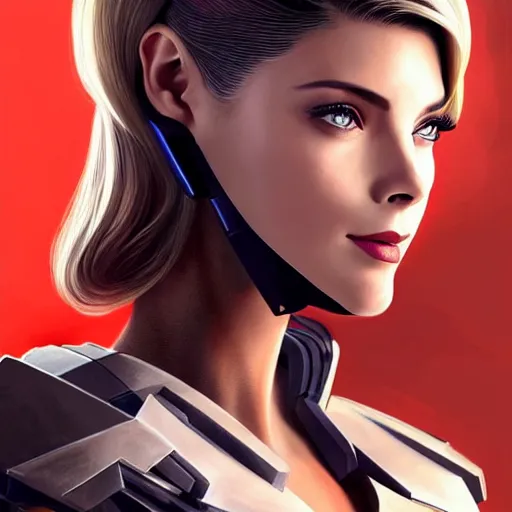 Image similar to A combination of Ashley Greene's and Ada Wong's and Grace Kelly's appearances with blonde hair wearing Forerunner armor from Halo, high tech, action shot, angular, full body portrait, futuristic, dramatic, fantasy, intricate, elegant, highly detailed, artstation, matte, sharp focus, 8K, art by Artgerm and Greg Rutkowski and Alphonse Mucha