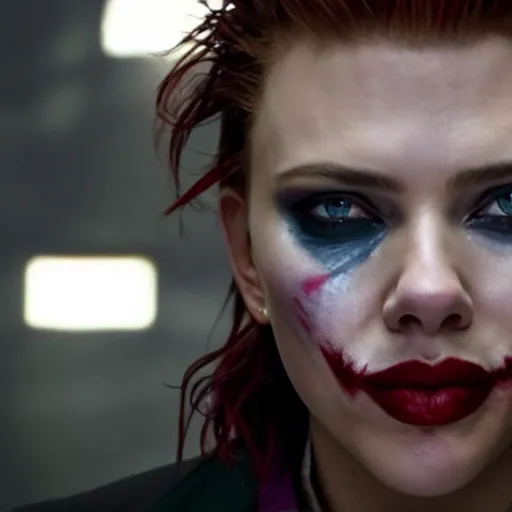 Image similar to awe inspiring Scarlett Johansen as The Joker 8k hdr