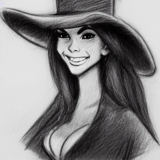 Prompt: milt kahl pencil sketch of victoria justice with a cowboy hat