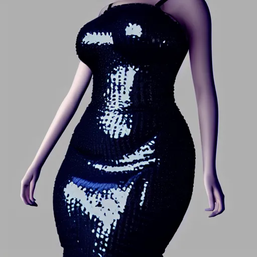 Prompt: a curvy feminine pale goth cutie with a thin waist in an elaborate tight sequined navy blue dress, cgsociety, photorealistic, sublime-comforting-elegant ambience, 16k, smooth, sharp focus, trending on ArtStation, volumetric lighting, fully clothed, worksafe