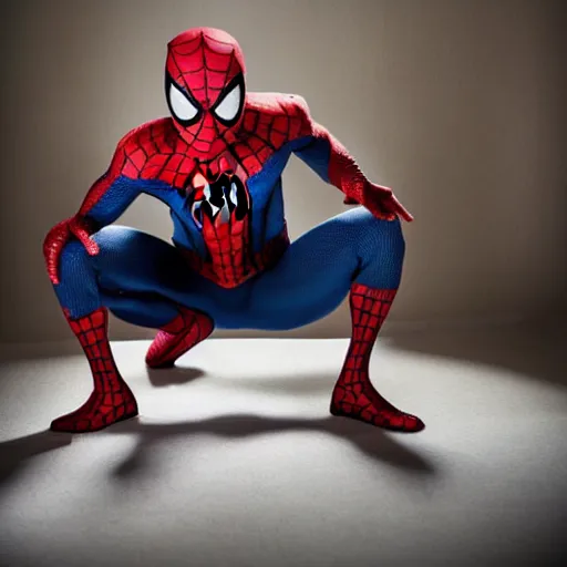 Prompt: spiderman leads a breathwork meditation class at a silent retreat. photojournalism, wide angle lens, extremely detailed face, new york magazine cover, studio lighting