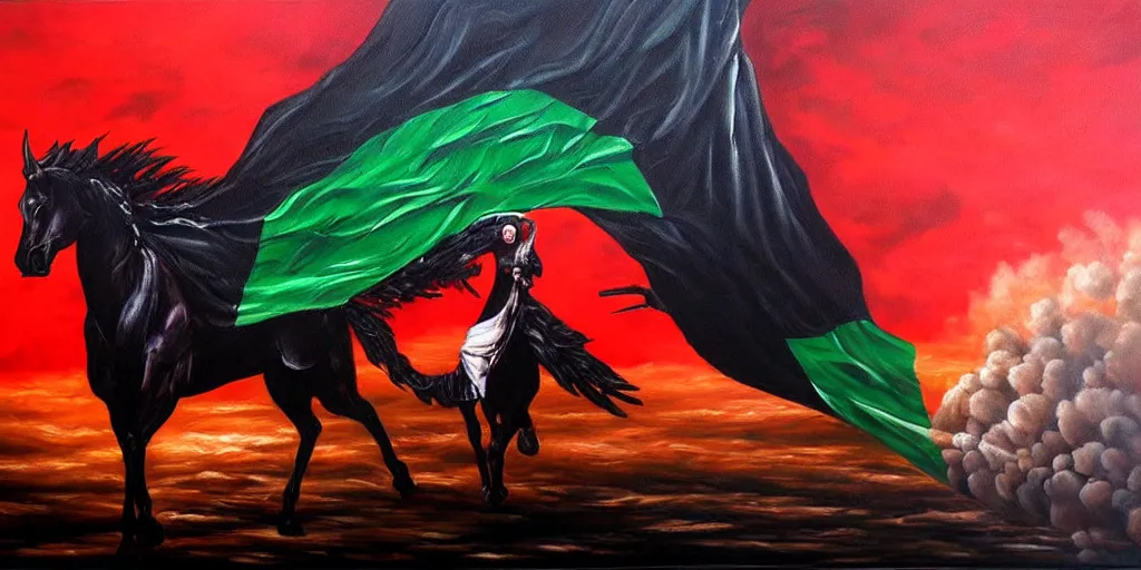 Image similar to dramatic epic dark oil painting of freedom for palestine, red green white black