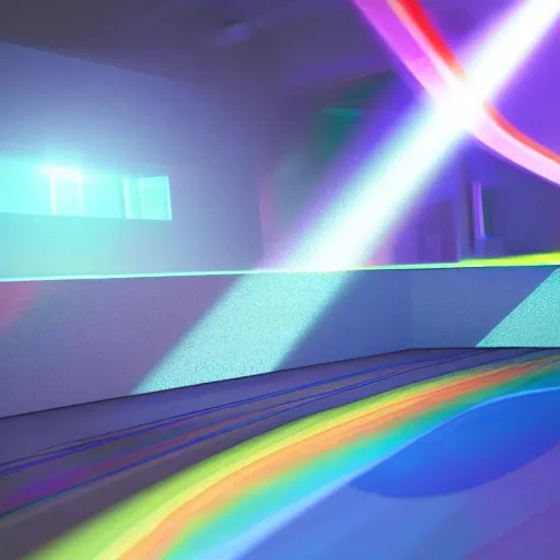 Image similar to a beam of light going through a prism and coming out as a rainbow, refracting, physics, octane render, unreal engine