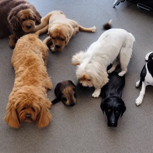 Prompt: 6 dogs on the floor