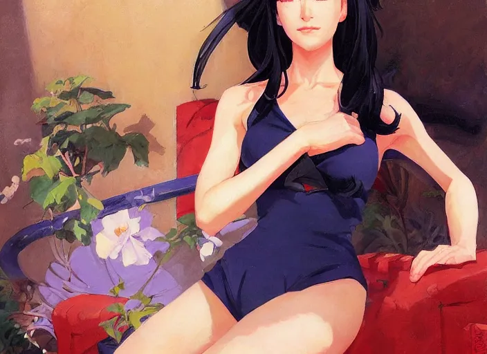 Image similar to a highly detailed beautiful portrait of misato katsuragi anime, by gregory manchess, james gurney, james jean