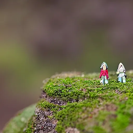 Prompt: d & d miniatures standing on grassy terrain near a forest, bokeh, beautiful