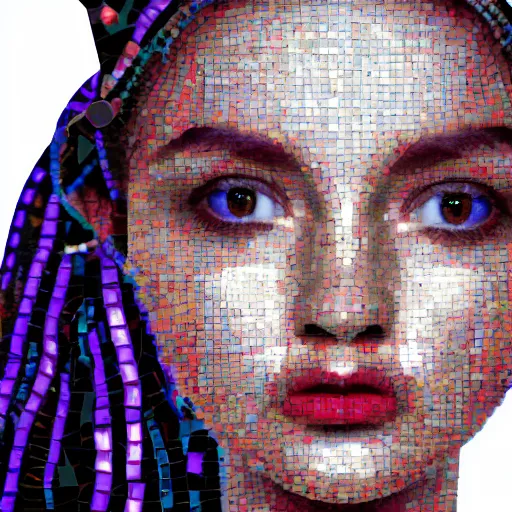 Prompt: portrait mosaic of a beautiful cute girl with robot ears and eyes, 4k, intricate details, digital, Emma Biggs