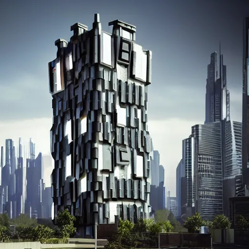 Image similar to a flat building existing of hexagons from the movie tron : legacy