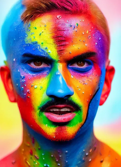 Prompt: hyper - realistic portrait of danny trejowith vibrant colorful face paint, head to chest, smooth skin, porcelain skin, photorealism, intricate details, fantasy, volumetric lighting, bokeh background of colorful paint splash, painters dream, artstation, award - winning photography, 4 k, 8 k