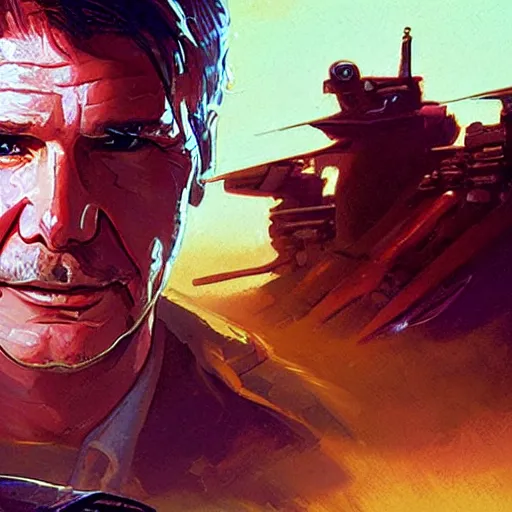 Image similar to Young Harrison Ford as a pilot, dramatic lighting, highly detailed, digital painting, artstation, concept art, smooth, sharp focus, illustration, warm light, cozy warm tint, magic the gathering artwork, volumetric lighting, 8k, art by Akihiko Yoshida and Greg Rutkowski