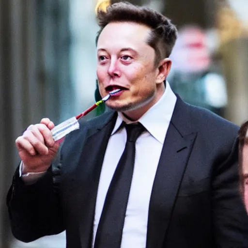 Prompt: elon musk suspiciously eating crystals in london