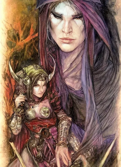 Image similar to portrait of young female sorceress of the endtimes, beautiful! coherent! dungeons and dragons character, by brian froud, strong line, cool night color, high contrast