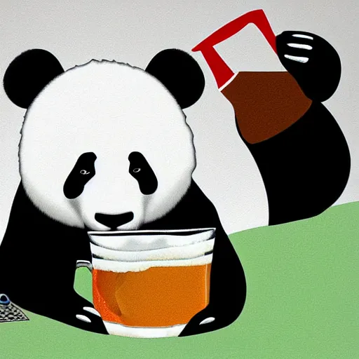 Prompt: panda drinking beer, detailed digital art