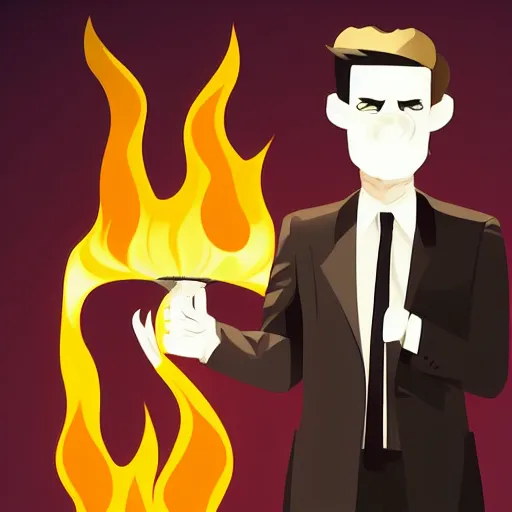 Image similar to a man in a suit and tie standing in front of flames, vector art by omineadrian thechamba, behance contest winner, funk art, hellish background, 2 d, anime aesthetic