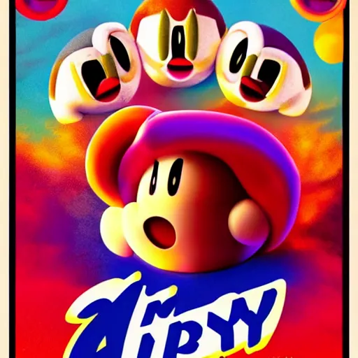 Image similar to kirby in the style of a polish movie poster