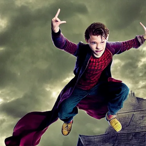 Image similar to tom holland as harry potter flying on dragon, close up, photo